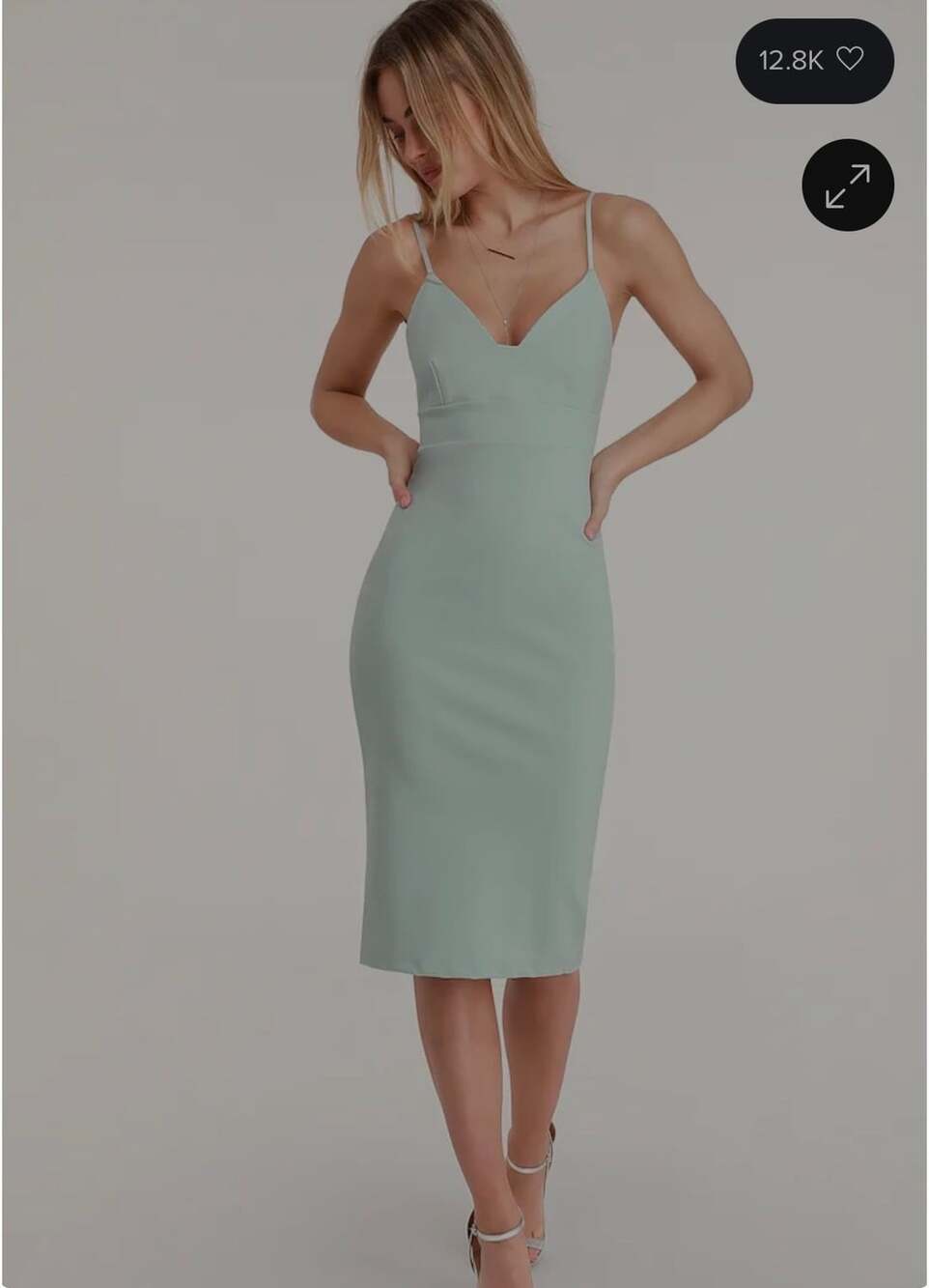 066-Lulus Midi Dress Sage Green V-Neck Bodycon size large